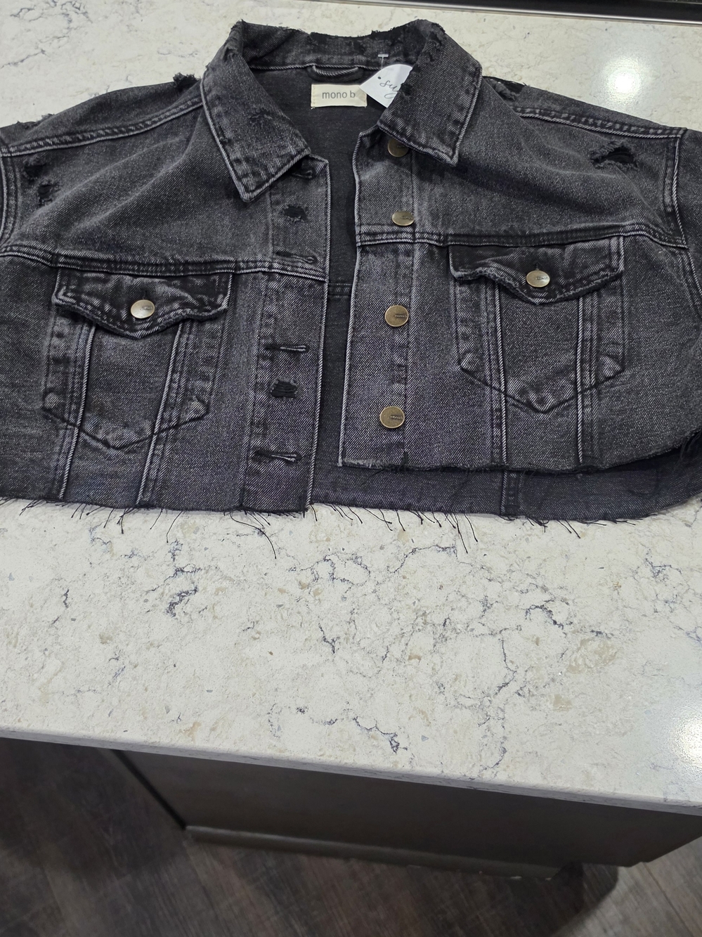 Mono B Distressed Black Washed Cropped Denim Jacket - Picture 2 of 6